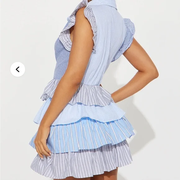 NWOT Striped Blue and White Babydoll Ruffle Mini Dress - Picture 3 of 3